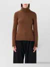 Ralph Lauren Cashmere Turtleneck Sweater With Ribbed Cuffs And Hem In Brown