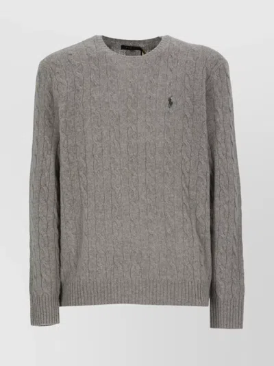 Ralph Lauren Cashmere Wool Cable Knit Crewneck Sweater In Gray