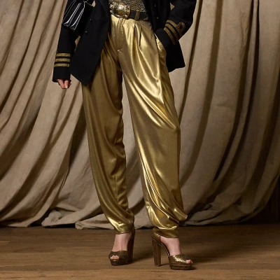 Ralph Lauren Cassidy Foiled Georgette Trouser In Gold