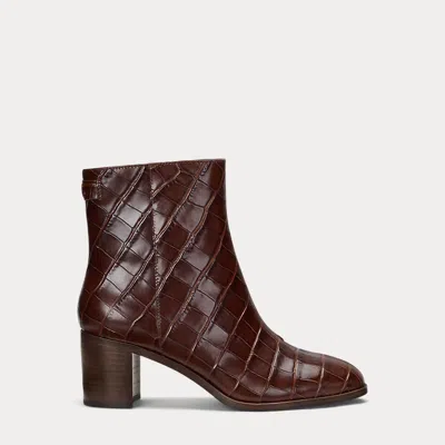 Ralph Lauren Cassie Crocodile-embossed Leather Bootie In Brown