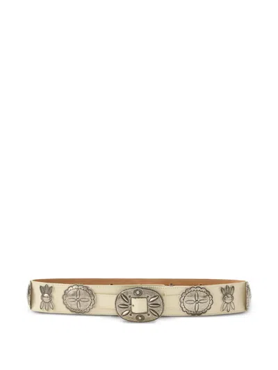 Ralph Lauren Vachetta Leather Cast Concho Belt In Lux Cream In Gold