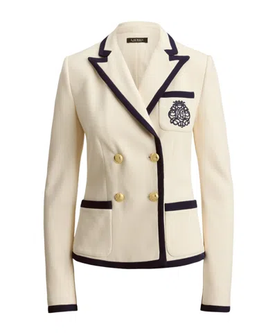 Ralph Lauren Double-breasted Gold-tone Buttons Embroidered Crest Blazer In Gray