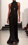 Ralph Lauren Cayla High Neck Sequined Silk Maxi Dress In Black
