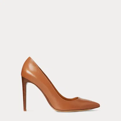 Ralph Lauren Celia 100 Mm Calfskin Pump In Rl Gold In Brown