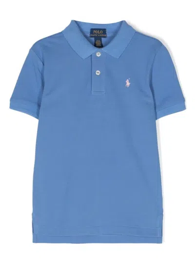 Ralph Lauren Kids' Cerulean Blue Short-sleeved Polo Shirt With Contrasting Pony In Azzurro