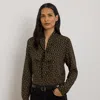Ralph Lauren Chain-print Crepe Tie-neck Blouse In Brown