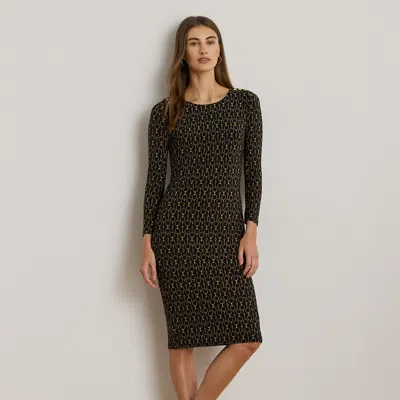 Ralph Lauren Chain-print Three-quarter-sleeve Dress In Multi
