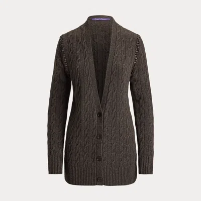 Ralph Lauren Chain-trim Cable Cashmere Cardigan In Taupe Grey Melange In Brown