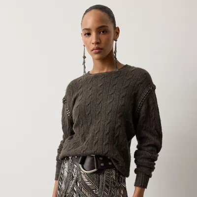 Ralph Lauren Chain-trim Cable Cashmere Sweater In Taupe Grey Melange In Gray