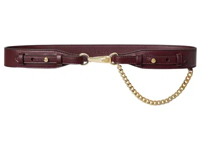 Ralph Lauren Chain-trim Leather Dog-clip Belt Women's Belts Dark Garnet: Md In Burgundy