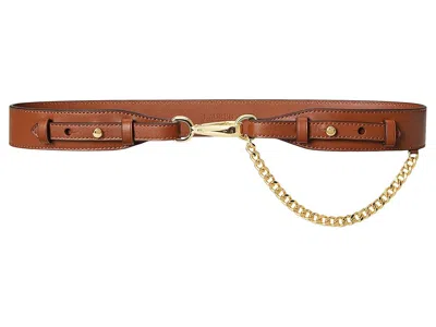 Ralph Lauren Chain-trim Leather Dog-clip Belt Women's Belts Lauren Tan: Md In Brown