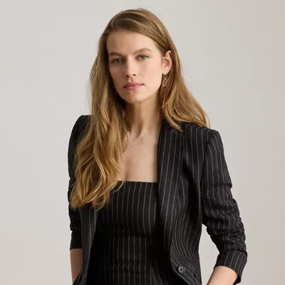 Ralph Lauren Chalk-stripe Linen Canvas Blazer In Black/tan