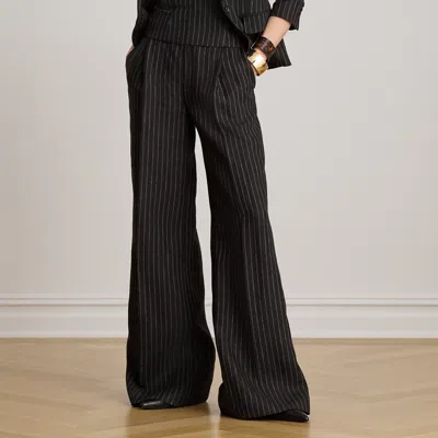 Ralph Lauren Chalk-stripe Linen Canvas Wide-leg Pant In Black/tan