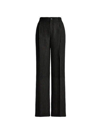 Ralph Lauren Chalk-stripe Linen Palazzo Pants In Black