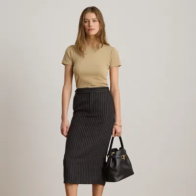 Ralph Lauren Chalk-stripe Linen Pencil Midi Skirt In Black/tan