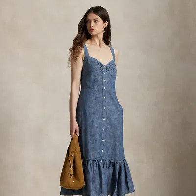Ralph Lauren Chambray Buttoned Dress In Blue