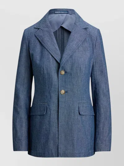 Ralph Lauren Chambray Single Breasted Tailored Blazer Jacket In Blue