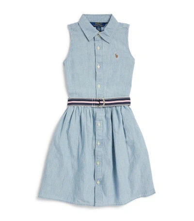 Ralph Lauren Kids' Chambray Stripe-belt Dress (2-7 Years) In Blue