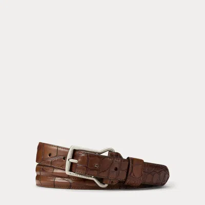 Ralph Lauren Channel-quilted Alligator Belt In Rl Gold In Brown