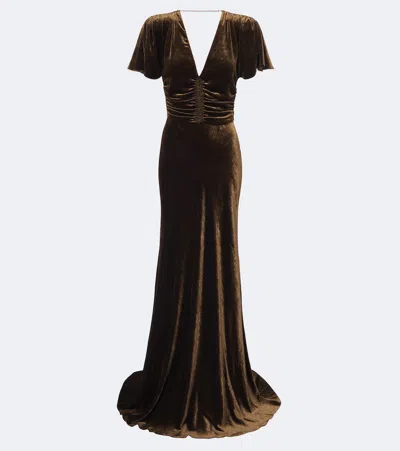 Ralph Lauren Charisse Changeant Velvet Evening Dress In Brown