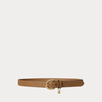 Ralph Lauren Charm Crosshatch Leather Belt In Camel/pb