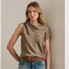 Ralph Lauren Charmeuse Asymmetrical Blouse In Brown