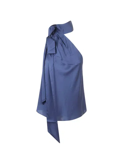 Ralph Lauren Charmeuse Tie Neck Blouse In Blue