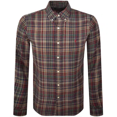 Ralph Lauren Check Long Sleeve Shirt Khaki In Brown