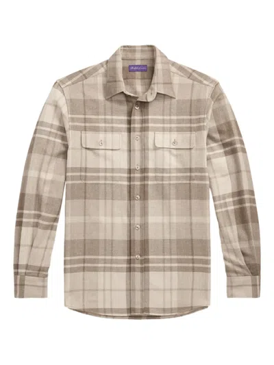Ralph Lauren Purple Label Plaid Cashmere Button-up Shirt In Brown