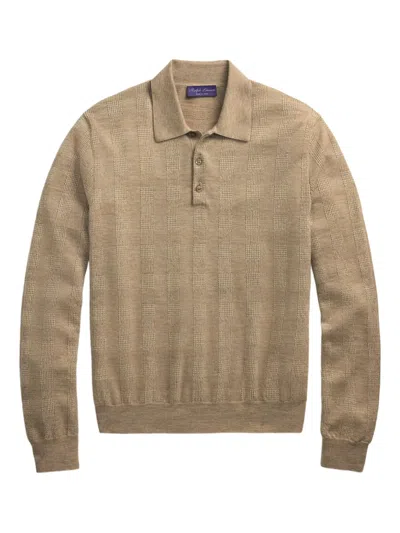 Ralph Lauren Checked-knit Polo Shirt In Brown