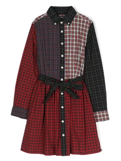 Polo Ralph Lauren Kids' Plaid Cotton Shirt Dress In Red