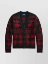 Ralph Lauren Checkered Cardigan With Moose Pattern And Pockets In Black