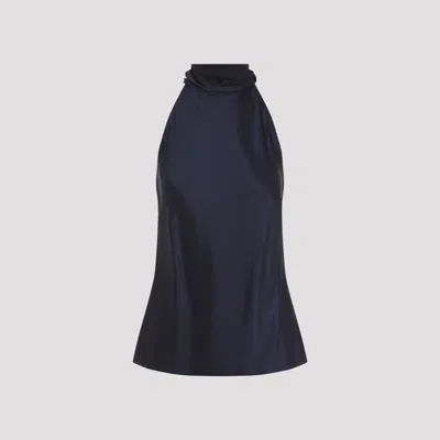 Ralph Lauren Chilton Silk-blend Blouse With Bow In Blue