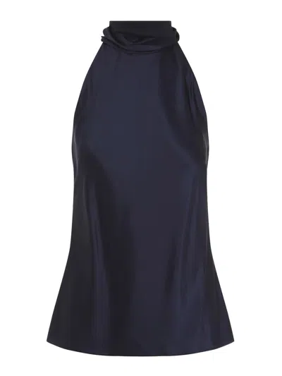 Ralph Lauren Chilton Stretch Silk Charmeuse Top In Icon Navy In Blue