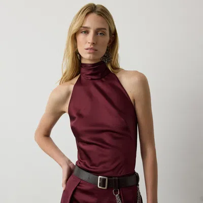 Ralph Lauren Chilton Satin Top In Carmine In Animal Print