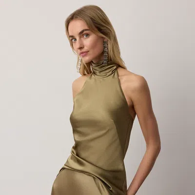 Ralph Lauren Chilton Satin Top In Porcini In Green