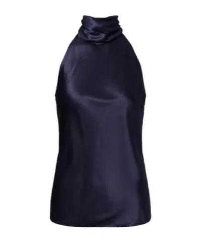 Ralph Lauren Chilton Stretch Silk Charmeuse Top In Icon Navy In Blue