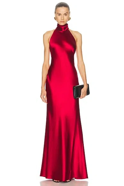 Ralph Lauren Chilton Stretch Satin Evening Dress In Bright Red