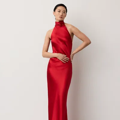 Ralph Lauren Chilton Stretch Satin Evening Dress In Bright Red