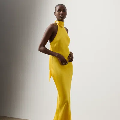 Ralph Lauren Chilton Stretch Satin Evening Dress In Yellow
