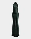 Ralph Lauren Chilton Stretch Satin Halter Evening Dress In Green