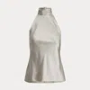 Ralph Lauren Chilton Stretch Silk Charmeuse Top In Gray