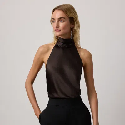 Ralph Lauren Chilton Stretch Silk Charmeuse Top In Dark Brown In Black