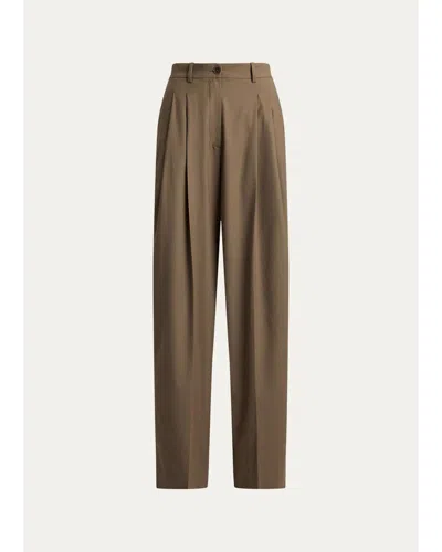 Ralph Lauren Clarice Wool-blend Pleated Wide-leg Pants In Beige