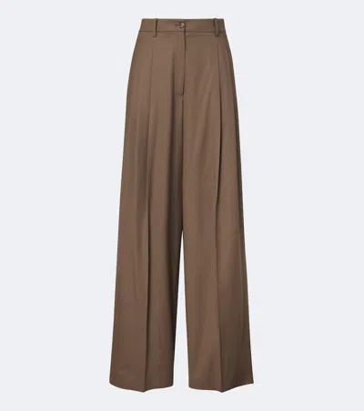 Ralph Lauren Clarice Wool-blend Wide-leg Pants In Brown