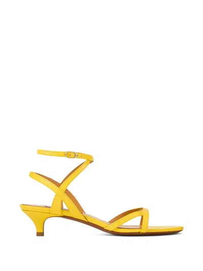 Ralph Lauren Calfskin Clarke Heeled Sandals 35 In Yellow
