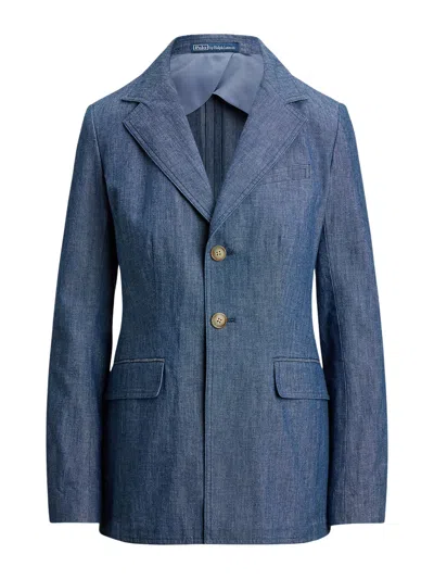 Ralph Lauren Classic Button-up Jacket With Front Pockets For Women In Blue