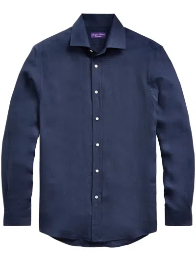 Ralph Lauren Classic-collar Linen Shirt In Blue
