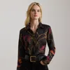 Ralph Lauren Classic Fit Belting-print Satin Shirt In Brown