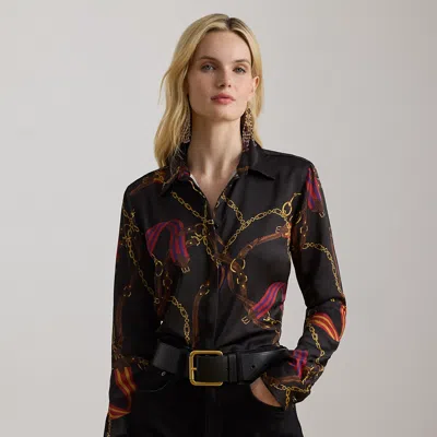 Ralph Lauren Classic Fit Belting-print Satin Shirt In Brown